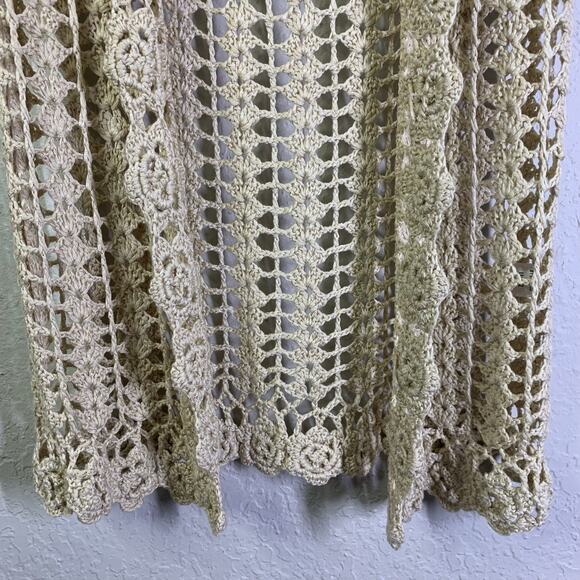 POL Sweater Small Lace Open Crocheted Weave Hooded Rosette Border‎ Open Front - Picture 5 of 12